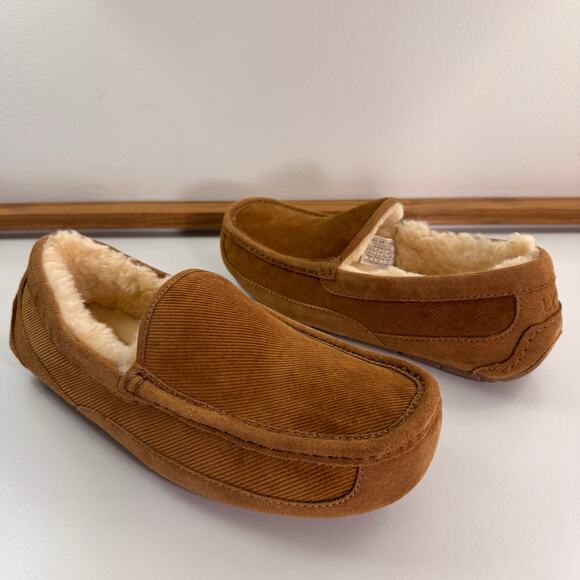 UGG Ascot Corduroy Ii Men\'s Slipper US 10 Chestnut Suede Trim Moccasin Shoes NEW main image 6